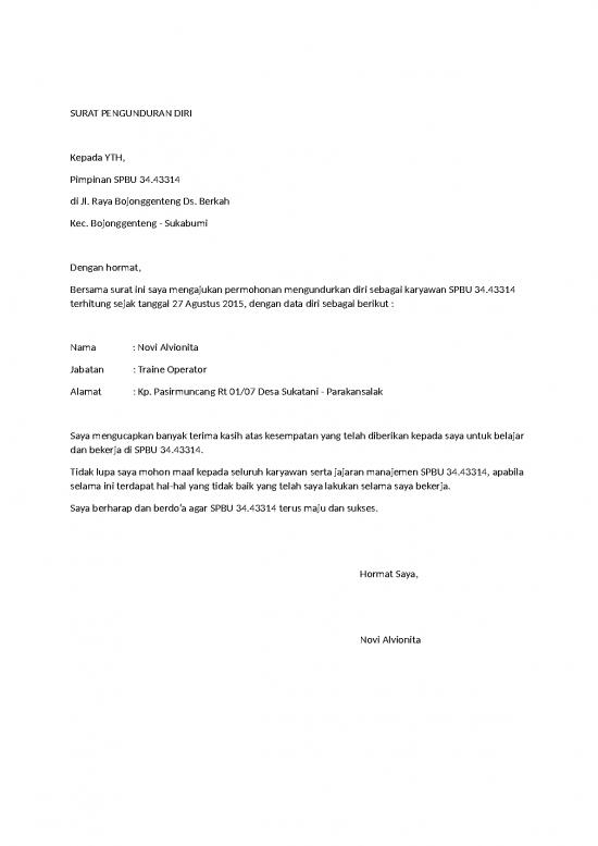 picture Surat Pengunduran Diri Karyawan Spbu | File - Surat Pengunduran Diri Id 17055