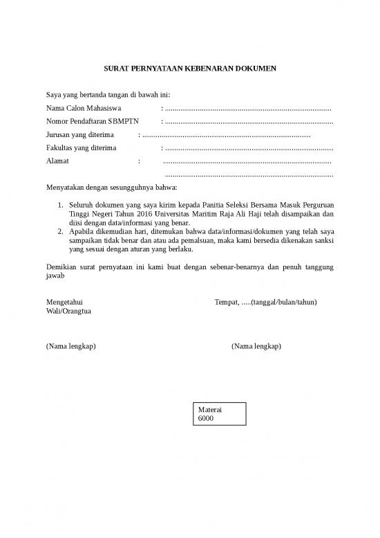 picture_Surat Pernyataan Kebenaran Dokumen | File - Surat Pernyataan Id 17795