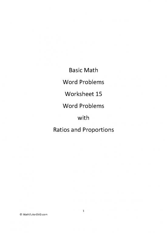 picture_Basic Math   Word Problems   Worksheet 15   Ratio And Proportion