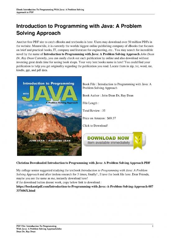picture Problem Solving Book Pdf 176696 | Introduction To Programming With Java A Problem Solving Approach By John Dean Dr Ray Dean
