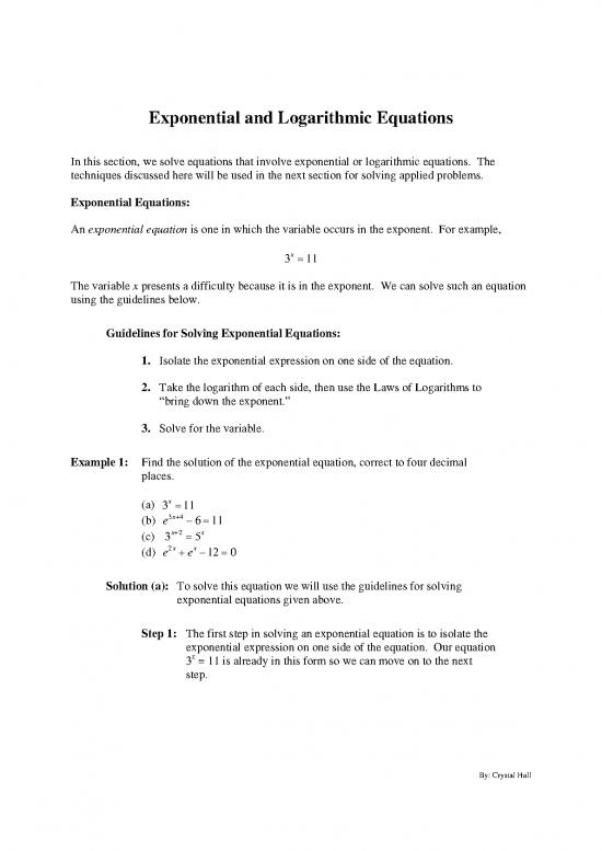 picture_Solving Equations Pdf 176327 | Math1414 Exponential Logarithmic Equations