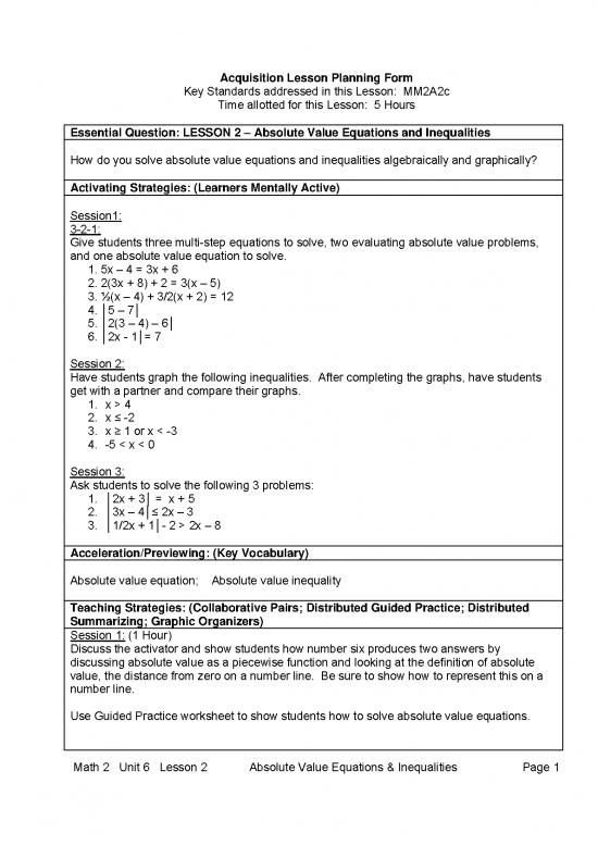 picture Absolute Value Inequalities Problems Pdf 176451 | Unit 6 Acquisition Lesson 2 Absolute Value Equations And Inequalities