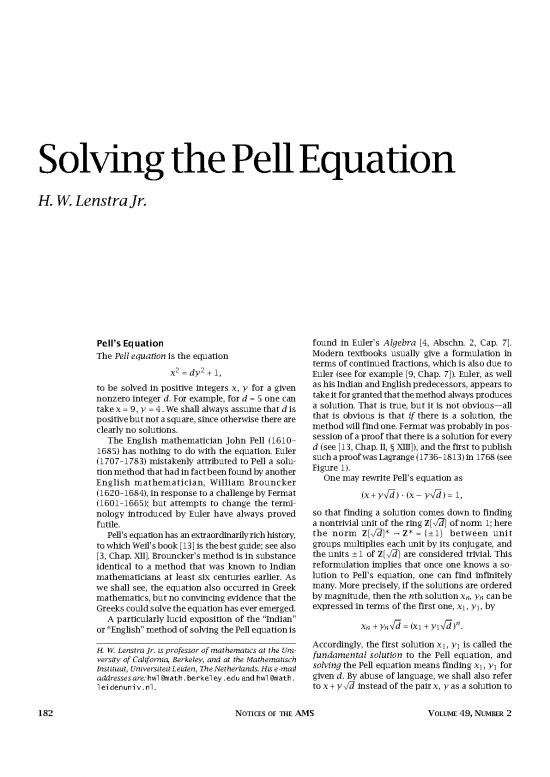 picture Solving The Pell Equation 178469 | Fea Lenstra