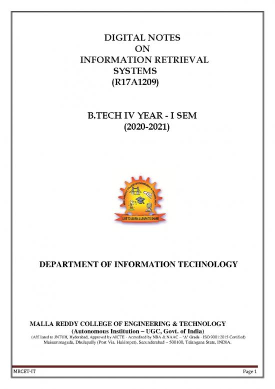 picture Information Retrieval Pdf 179190 | (r17a1209) Information Retrieval Systems