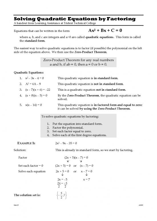 picture_Solving Quadratic Equations Pdf 178371 | Solving Quadratic Equations Factorising