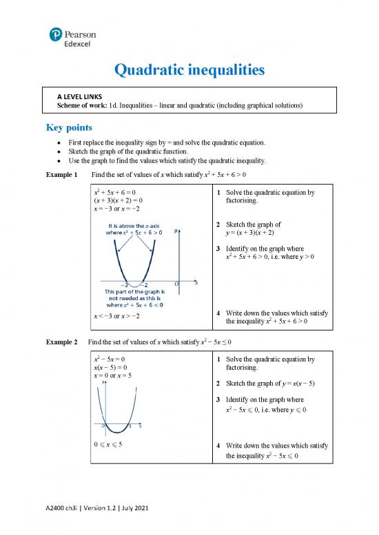 picture Quadratic Inequalities Pdf 181788 | Example 10 Chapter 3 Quadratic Inequalities