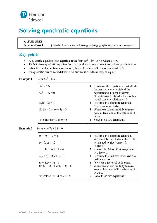 picture Solving Quadratic Equations Pdf 181787 | Example 1 Chapter 2 Solving Quadratic Equations