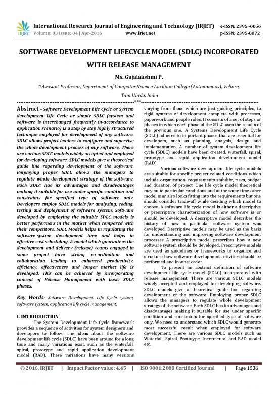 picture System Development Life Cycle Pdf 180887 | Irjet V3i4304