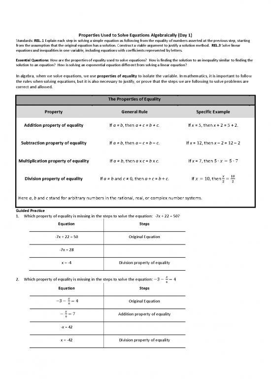 picture Solving Inequalities Pdf 181861 | Properties Used To Solve Equations Algebraically Days 1 And 2