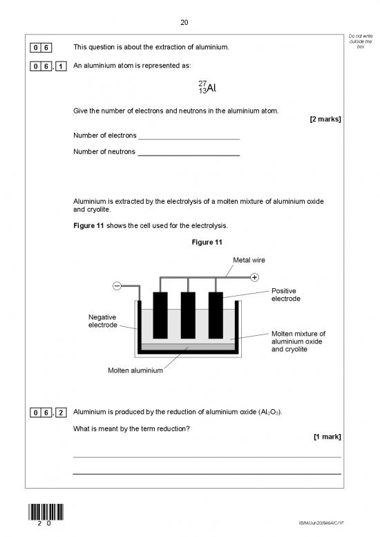 picture Extraction Of Aluminium Pdf 180682 | Question 6 &ndash; C1 Aqa Combined Nov 2020 Foundation