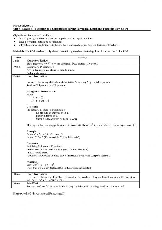 picture Solving Quadratic Equations Pdf 180639 | Unit 7   Lesson 4   U Substitution    Equations   Factor Flow Chart