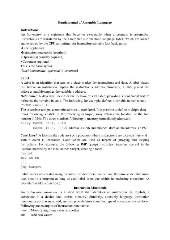 picture_Assembly Language Pdf 184082 | 1595247580fundamental Of Assembly Language