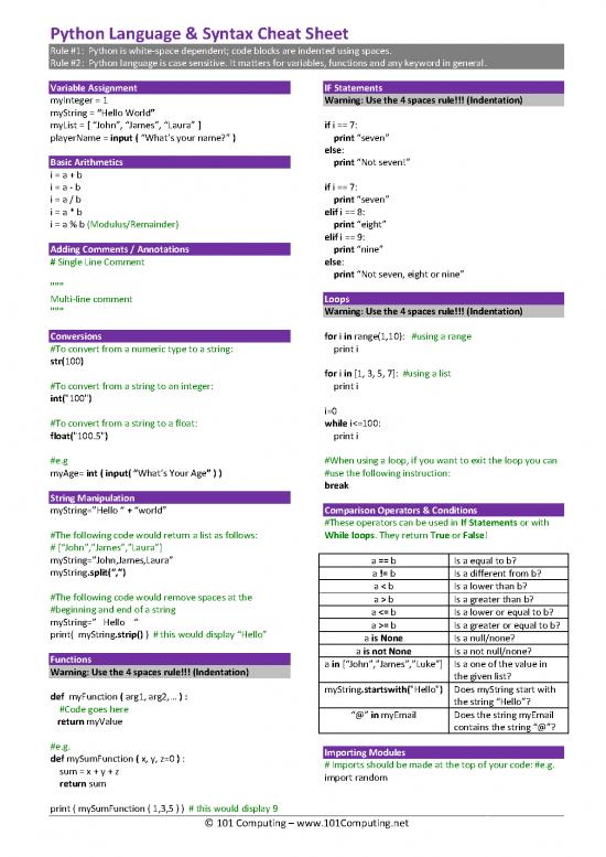 picture Python Pdf 184205 | Python Cheat Sheet