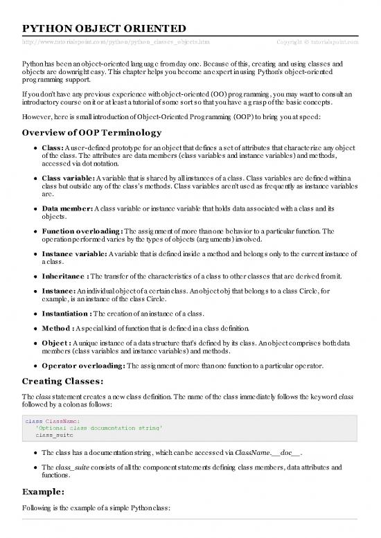 picture Python Pdf 184937 | Python Classes Objects