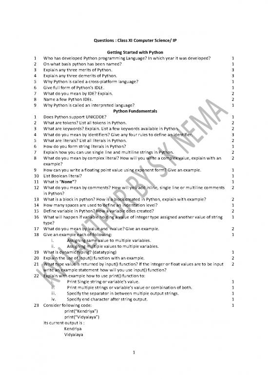picture Python Pdf 184945 | Qustions Class Xi   2019 20