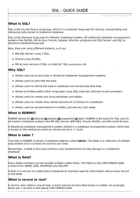 picture Sql Tutorialspoint Pdf 184636 | Sql Quick Guide