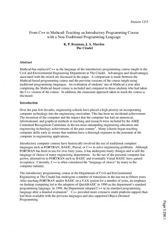 picture_Computer Languages Pdf 186677 | From C To Mathcad Teaching An Introductory Programming Course With A Non Traditional Programming Language