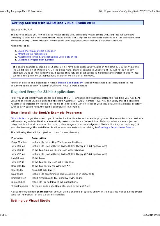 picture_Tutorial Pdf 191385 | 32bit Getting Started With Masm And Visual Studio2012 Assembly Language For X86 Processors