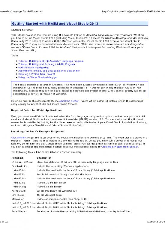 picture_Tutorial Pdf 191386 | 32bit Getting Started With Masm And Visual Studio2013 Assembly Language For X86 Processors