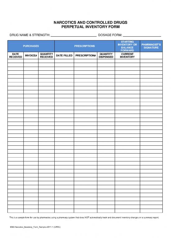 picture Printable Inventory Form 192888 | 9060 Narcotics Inventory Form Sample