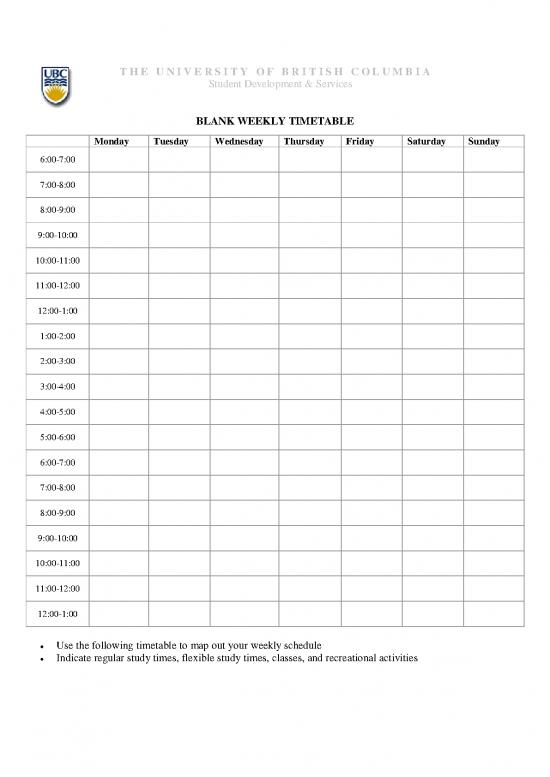 picture Study Schedule Pdf 192930 | Blank Weekly Timetable
