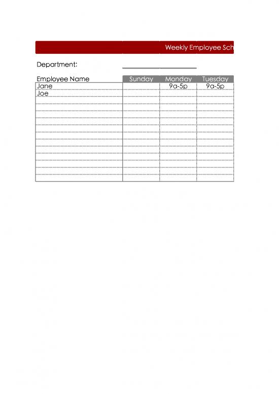 picture Weekly Schedule Printable Pdf 192946 | Free Download Blank Employee Work Schedule Template