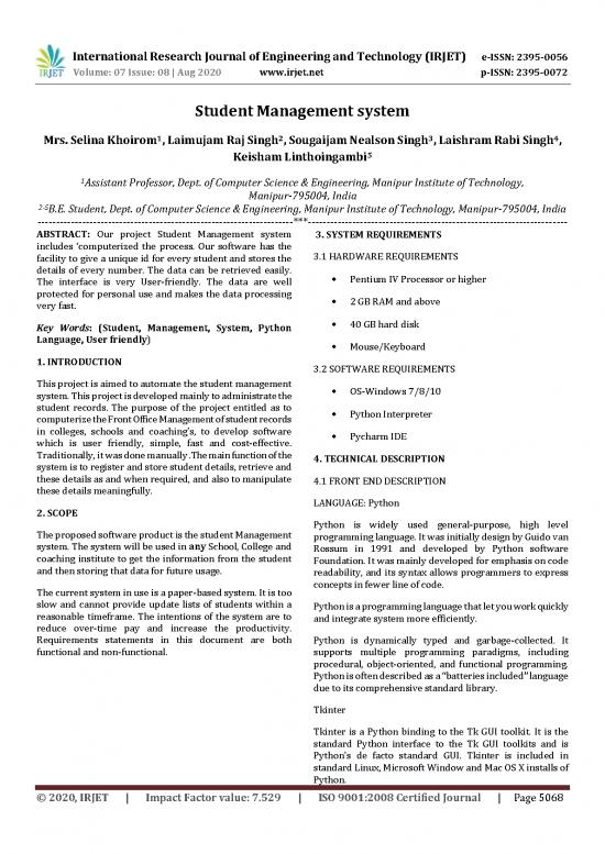 picture Student Management System Project In Python Pdf 191215 | Irjet V7i8866