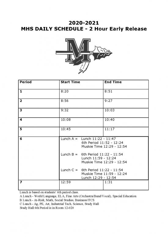 picture_Study Schedule Pdf 193860 | 2020 2021 Mhs Bell Schedules 3 Lunches Early Release 2