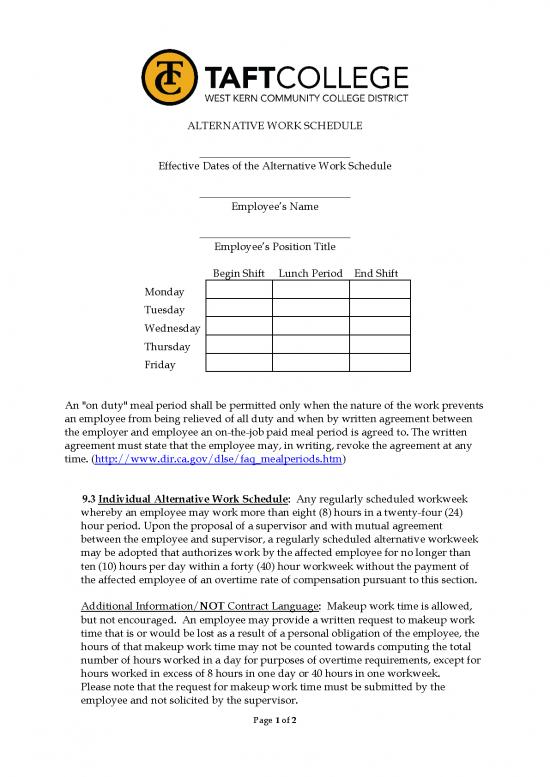 picture Work Schedule Template Pdf 193923 | Alternative Work Schedule Template Lunch