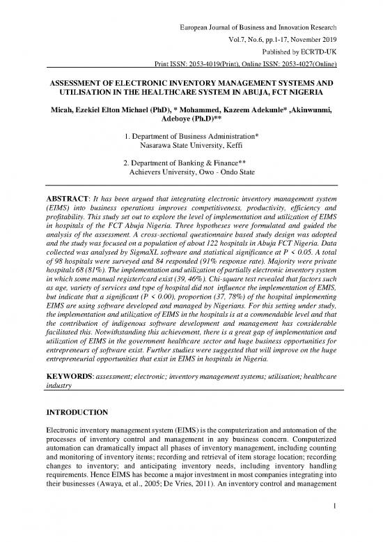 picture Inventory Management Pdf 194274 | Assessment Of Electronic Inventory Management Systems And Utilisation In The Healthcare System In Abuja Fct Nigeria