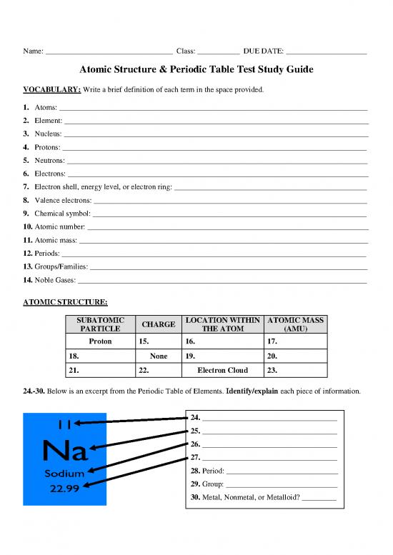 picture Pdf Printable Periodic Table 195467 | Atomic Structure Periodic Table Test Study Guide