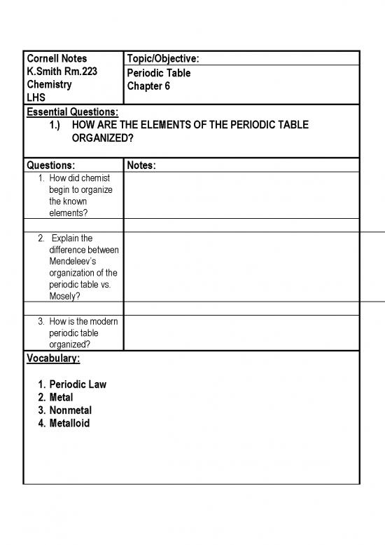 picture Pdf Printable Periodic Table 194998 | Chm Cornell Notes Student Template