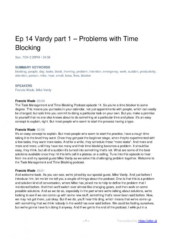 picture Time Blocking Template Pdf 193683 | Ep 14 Vardy Part 1 2 Otter Ai