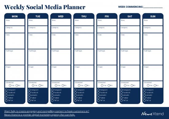picture_Pdf Weekly Planner Template 193865 | News Xtend Weekly Social Media Planner Template