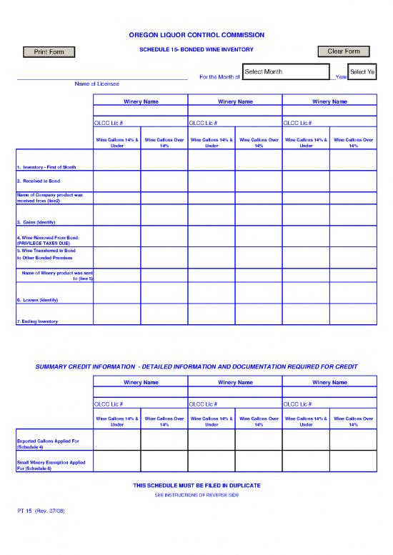 picture Printable Inventory Form 194360 | Schedule 15 Bonded Wine Inventory
