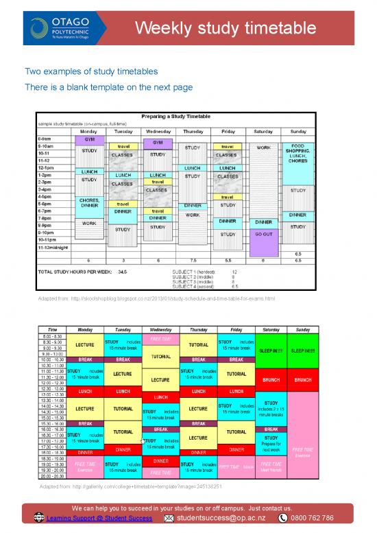 picture Study Schedule Pdf 193875 | Weekly Study Timetable