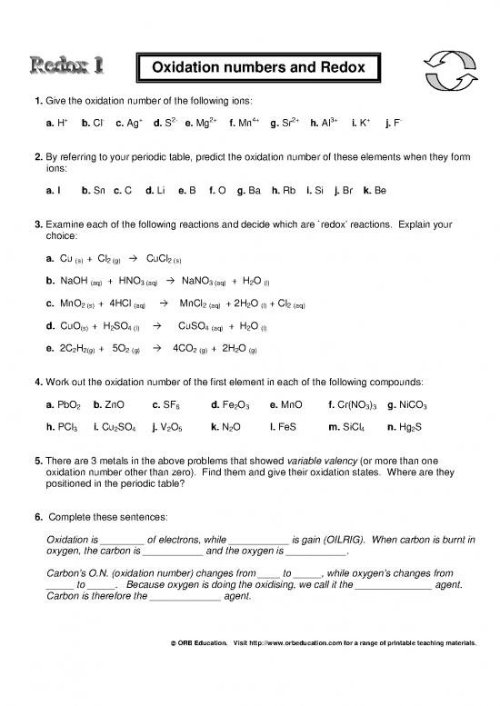 picture Pdf Printable Periodic Table 194890 | Ws1 Oxidation Numbers With Answers