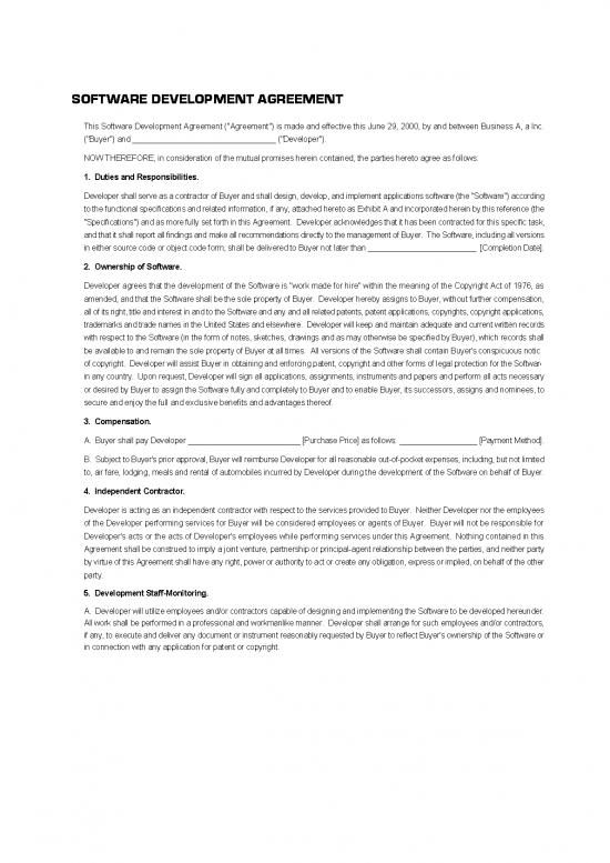 picture Software Development Agreement Pdf 196750 | Contractor
