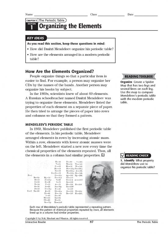 picture Pdf Printable Periodic Table 195750 | Organizing Elements Int Reader Study Guide