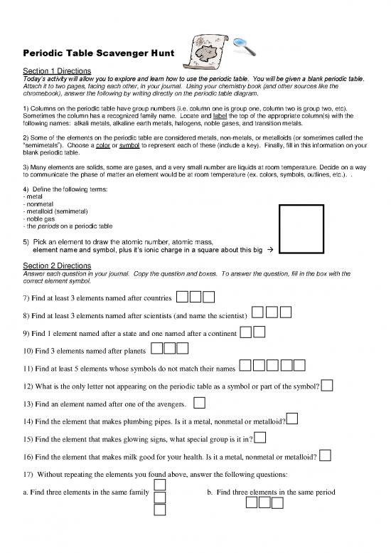 picture Pdf Printable Periodic Table 195785 | Periodic Table Scavenger Hunt And Meet The Elements Song Sheet