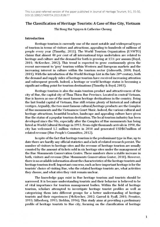 picture1_Tourism Pdf 199943 | 19518 Nguyen The Classification Of Heritage Tourists 2013