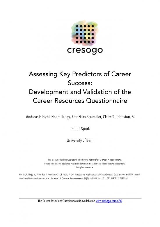 picture Career Pdf 198900 | Development And Validation Of The Career Resources Questionnaire
