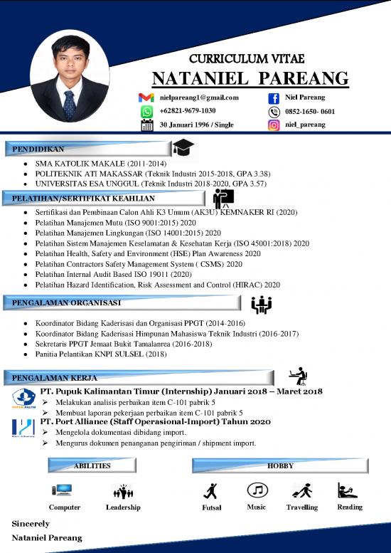picture 1625917032 Cv Nataniel Pareang | File - Hse Plan Id 18512
