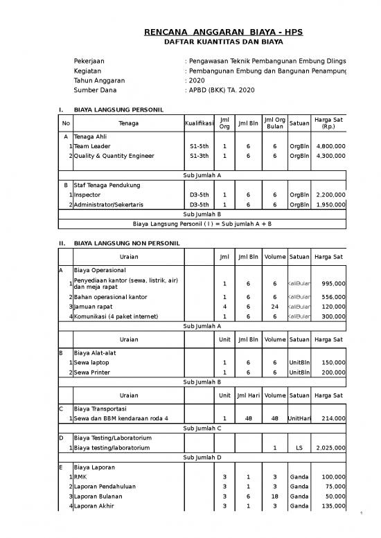 picture File Rab - Rencana Anggaran Biaya Id 20819 | Hps Awas Embung 2020