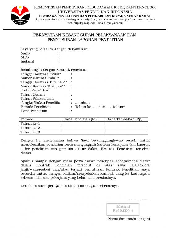picture Lampiran 1  Template Surat Pernyataan Kesanggupan | File - Laporan Penelitian Id 19053