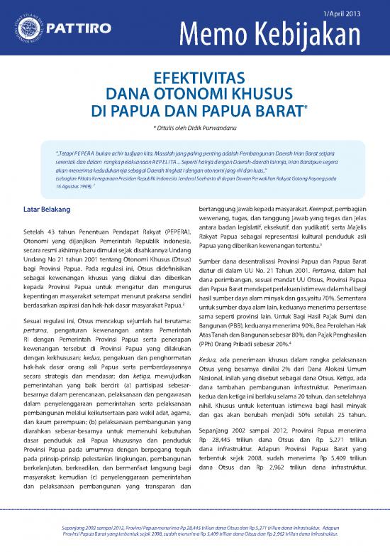 picture_Memo Kebijakan April 2013 Efektivitas Dana Otonomi Khusus Di Papua Dan Papua Barat | File Contoh - Memo