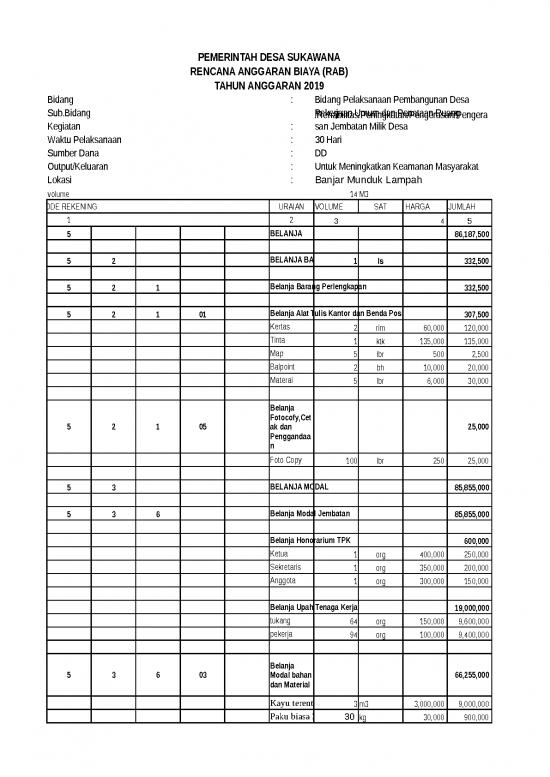 picture File Rab - Rencana Anggaran Biaya Id 20857 | Rab B Munduk Lampah