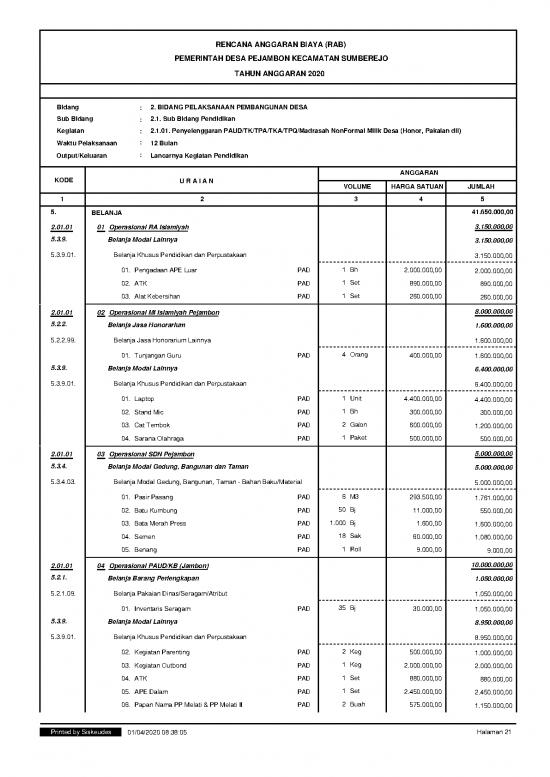 picture File Rab - Rencana Anggaran Biaya Id 20583 | Rab Belanja Pembangunan