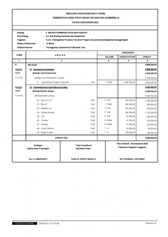 picture File Rab - Rencana Anggaran Biaya Id 20662 | Rab Bidang Pemberdayaan 2021