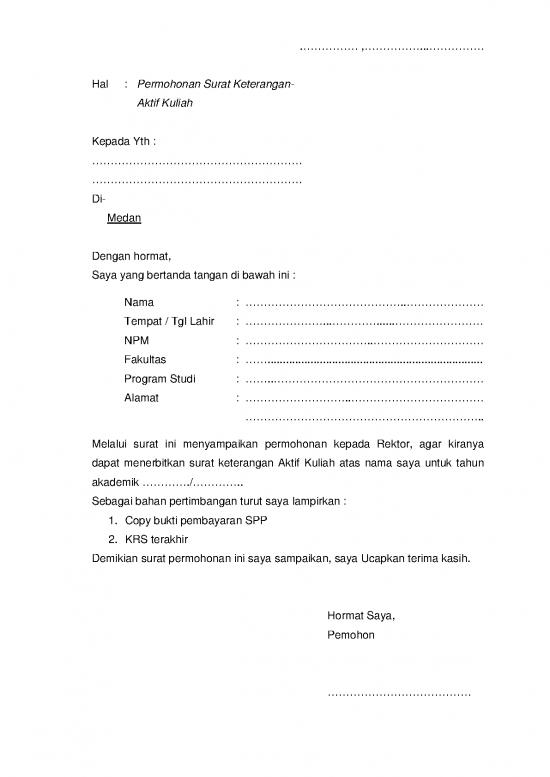 picture Surat Permohonan Aktif Kuliah | File - Surat Keterangan Id 19393